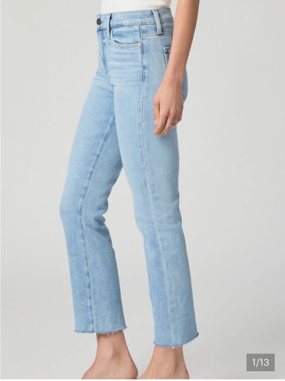 PAIGE Light Blue Cropped Straight Jeans The Cindy